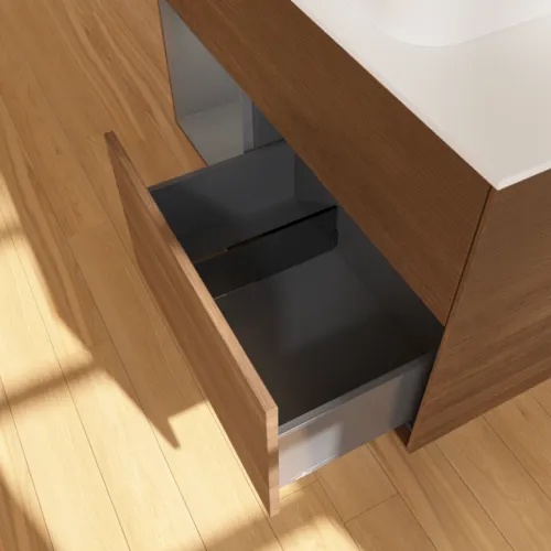 Bild von VILLEROY BOCH Finion Waschbeckenunterschrank, mit Beleuchtung, 2 Auszüge, 1000 x 603 x 501 mm, Walnut Veneer / Anthracite Matt Lacquer / Glass White Matt #G651GKGN