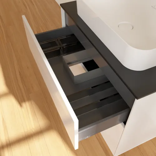 Bild von VILLEROY BOCH Finion Waschbeckenunterschrank, mit Beleuchtung, 2 Auszüge, 800 x 603 x 501 mm, Glossy White Lacquer / Glass Black Matt #G63200GF