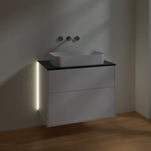 Bild von VILLEROY BOCH Finion Waschbeckenunterschrank, mit Beleuchtung, 2 Auszüge, 800 x 603 x 501 mm, Glossy White Lacquer / Glass Black Matt #G63200GF