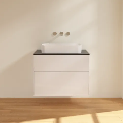 Bild von VILLEROY BOCH Finion Waschbeckenunterschrank, mit Beleuchtung, 2 Auszüge, 800 x 603 x 501 mm, Glossy White Lacquer / Glass Black Matt #G63200GF