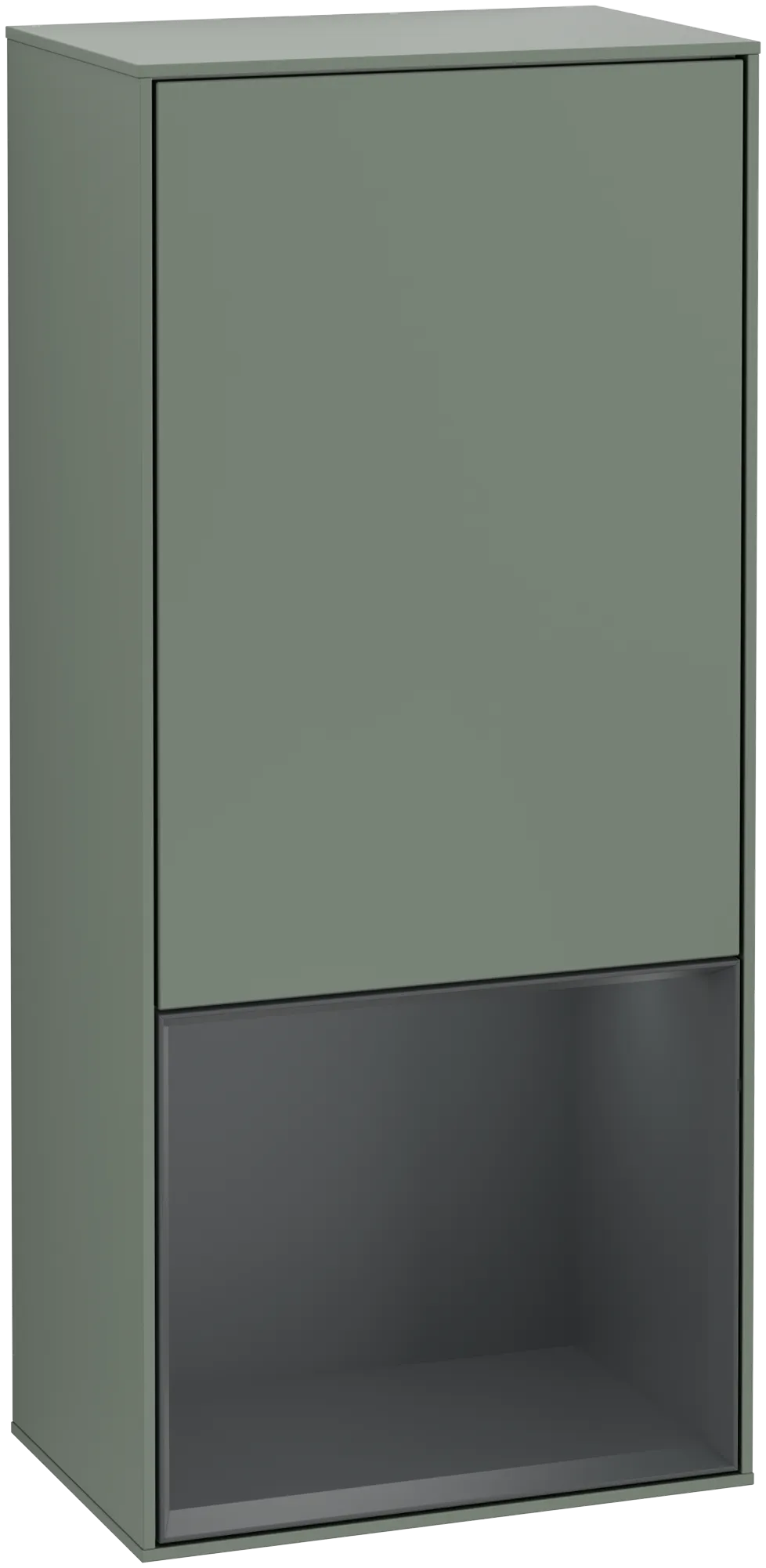 Bild von VILLEROY BOCH Finion Seitenschrank, mit Beleuchtung, 1 Tür, 418 x 936 x 270 mm, Olive Matt Lacquer / Midnight Blue Matt Lacquer #G550HGGM