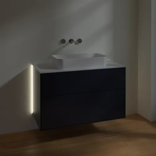 Bild von VILLEROY BOCH Finion Waschbeckenunterschrank, mit Beleuchtung, 2 Auszüge, 1000 x 603 x 501 mm, Midnight Blue Matt Lacquer / Glass White Matt #G64100HG