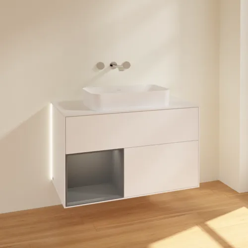 Bild von VILLEROY BOCH Finion Waschbeckenunterschrank, mit Beleuchtung, 2 Auszüge, 1000 x 603 x 501 mm, White Matt Lacquer / Anthracite Matt Lacquer / Glass White Matt #G651GKMT