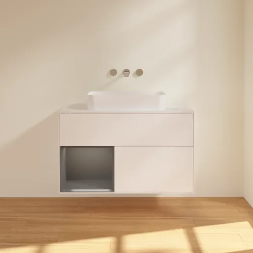 Bild von VILLEROY BOCH Finion Waschbeckenunterschrank, mit Beleuchtung, 2 Auszüge, 1000 x 603 x 501 mm, White Matt Lacquer / Anthracite Matt Lacquer / Glass White Matt #G651GKMT