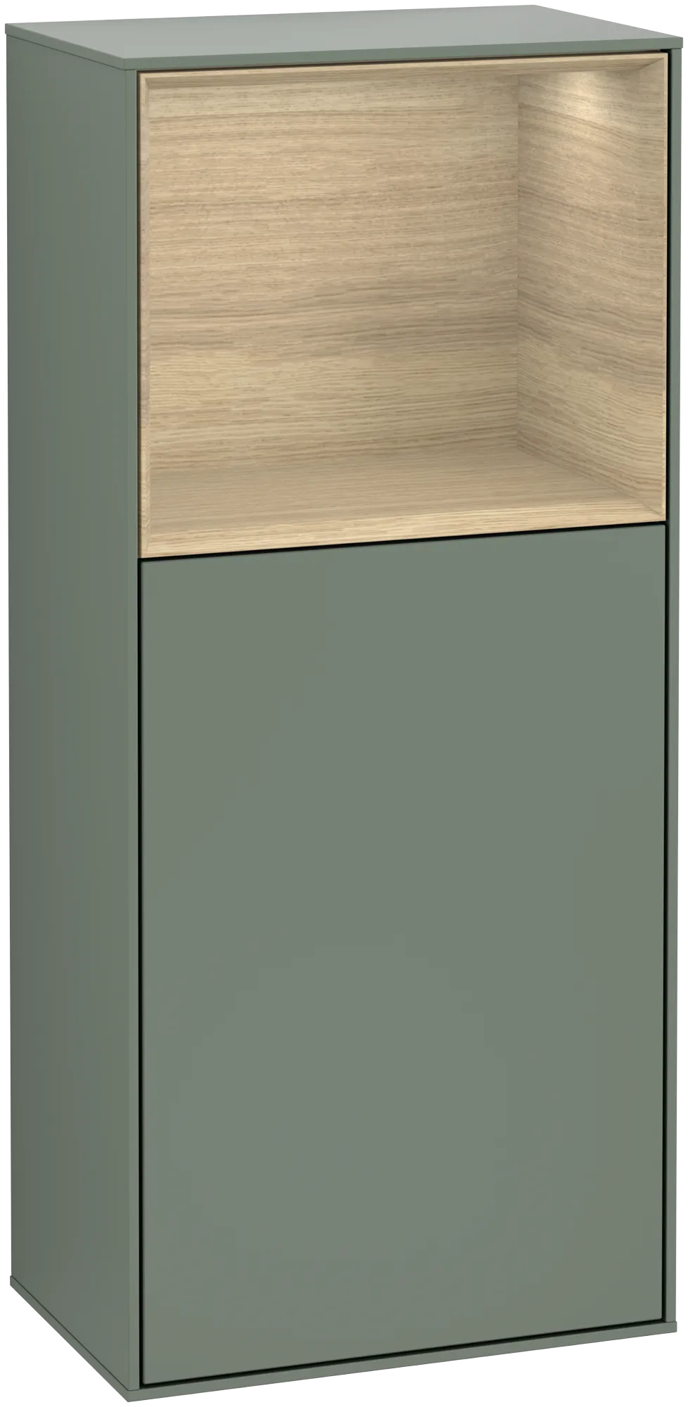 Bild von VILLEROY BOCH Finion Seitenschrank, mit Beleuchtung, 1 Tür, 418 x 936 x 270 mm, Olive Matt Lacquer / Oak Veneer #G510PCGM