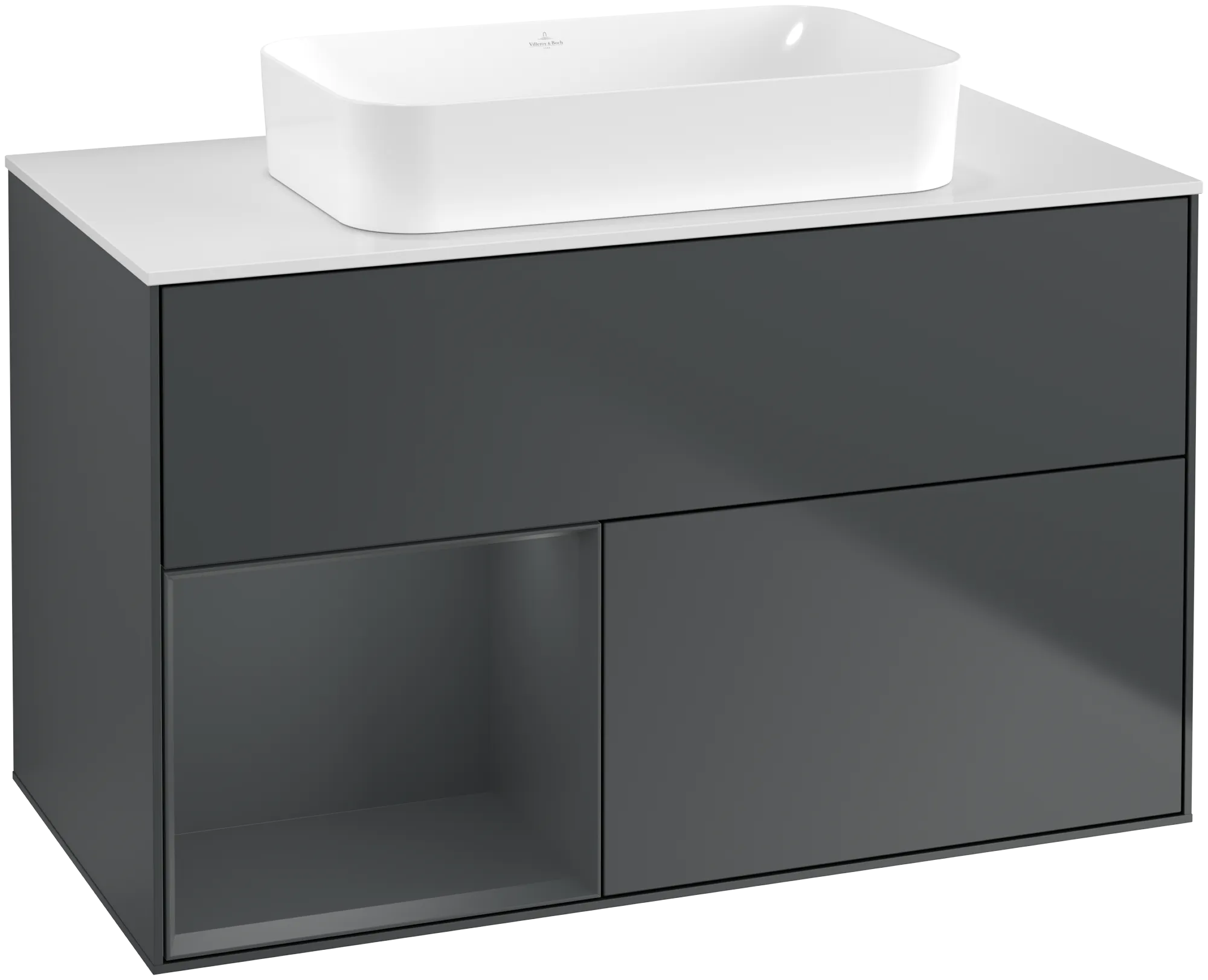 Bild von VILLEROY BOCH Finion Waschbeckenunterschrank, mit Beleuchtung, 2 Auszüge, 1000 x 603 x 501 mm, Midnight Blue Matt Lacquer / Midnight Blue Matt Lacquer / Glass White Matt #G651HGHG
