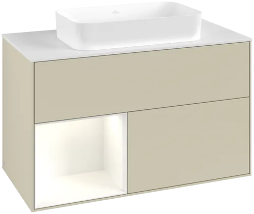 Bild von VILLEROY BOCH Finion Waschbeckenunterschrank, mit Beleuchtung, 2 Auszüge, 1000 x 603 x 501 mm, Silk Grey Matt Lacquer / Glossy White Lacquer / Glass White Matt #G651GFHJ