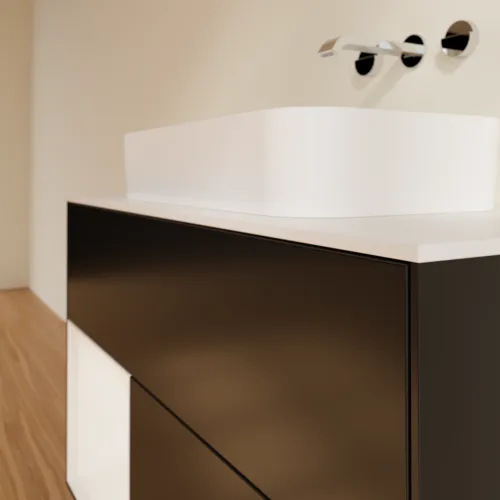 Obrázek VILLEROY BOCH Finion Vanity unit, with lighting, 2 pull-out compartments, 1000 x 603 x 501 mm, Black Matt Lacquer / Glossy White Lacquer / Glass White Matt #G651GFPD