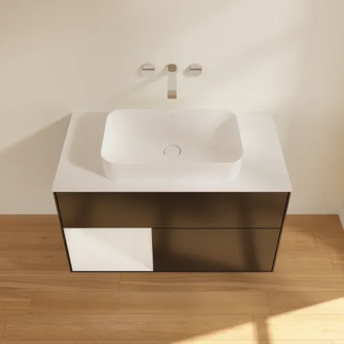 Obrázek VILLEROY BOCH Finion Vanity unit, with lighting, 2 pull-out compartments, 1000 x 603 x 501 mm, Black Matt Lacquer / Glossy White Lacquer / Glass White Matt #G651GFPD