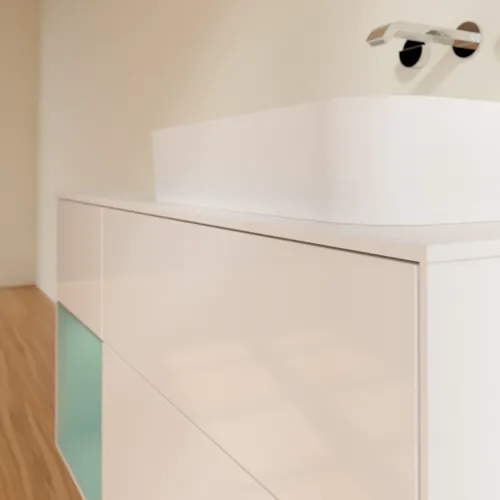 Bild von VILLEROY BOCH Finion Waschbeckenunterschrank, mit Beleuchtung, 3 Auszüge, 1200 x 603 x 501 mm, Glossy White Lacquer / Olive Matt Lacquer / Glass White Matt #G681GMGF