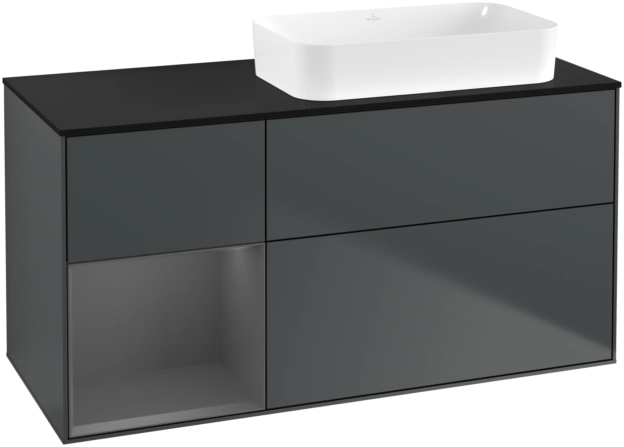 Bild von VILLEROY BOCH Finion Waschbeckenunterschrank, mit Beleuchtung, 3 Auszüge, 1200 x 603 x 501 mm, Midnight Blue Matt Lacquer / Anthracite Matt Lacquer / Glass Black Matt #G682GKHG
