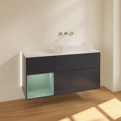 Bild von VILLEROY BOCH Finion Waschbeckenunterschrank, mit Beleuchtung, 3 Auszüge, 1200 x 603 x 501 mm, Midnight Blue Matt Lacquer / Olive Matt Lacquer / Glass White Matt #G681GMHG