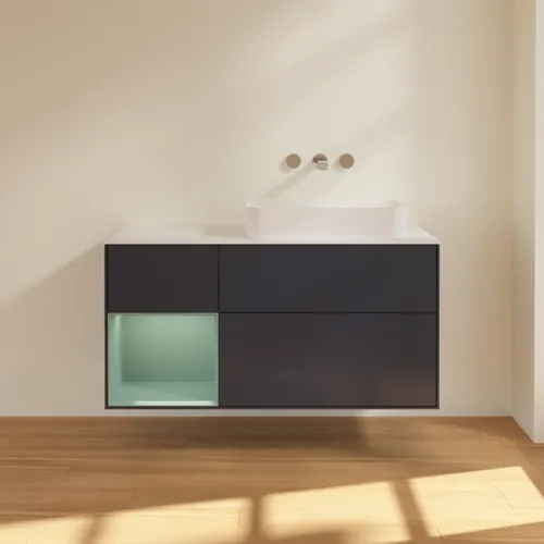 Bild von VILLEROY BOCH Finion Waschbeckenunterschrank, mit Beleuchtung, 3 Auszüge, 1200 x 603 x 501 mm, Midnight Blue Matt Lacquer / Olive Matt Lacquer / Glass White Matt #G681GMHG