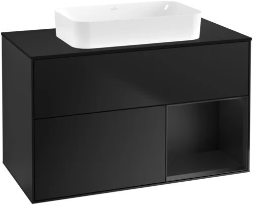 Bild von VILLEROY BOCH Finion Waschbeckenunterschrank, mit Beleuchtung, 2 Auszüge, 1000 x 603 x 501 mm, Black Matt Lacquer / Black Matt Lacquer / Glass Black Matt #G662PDPD