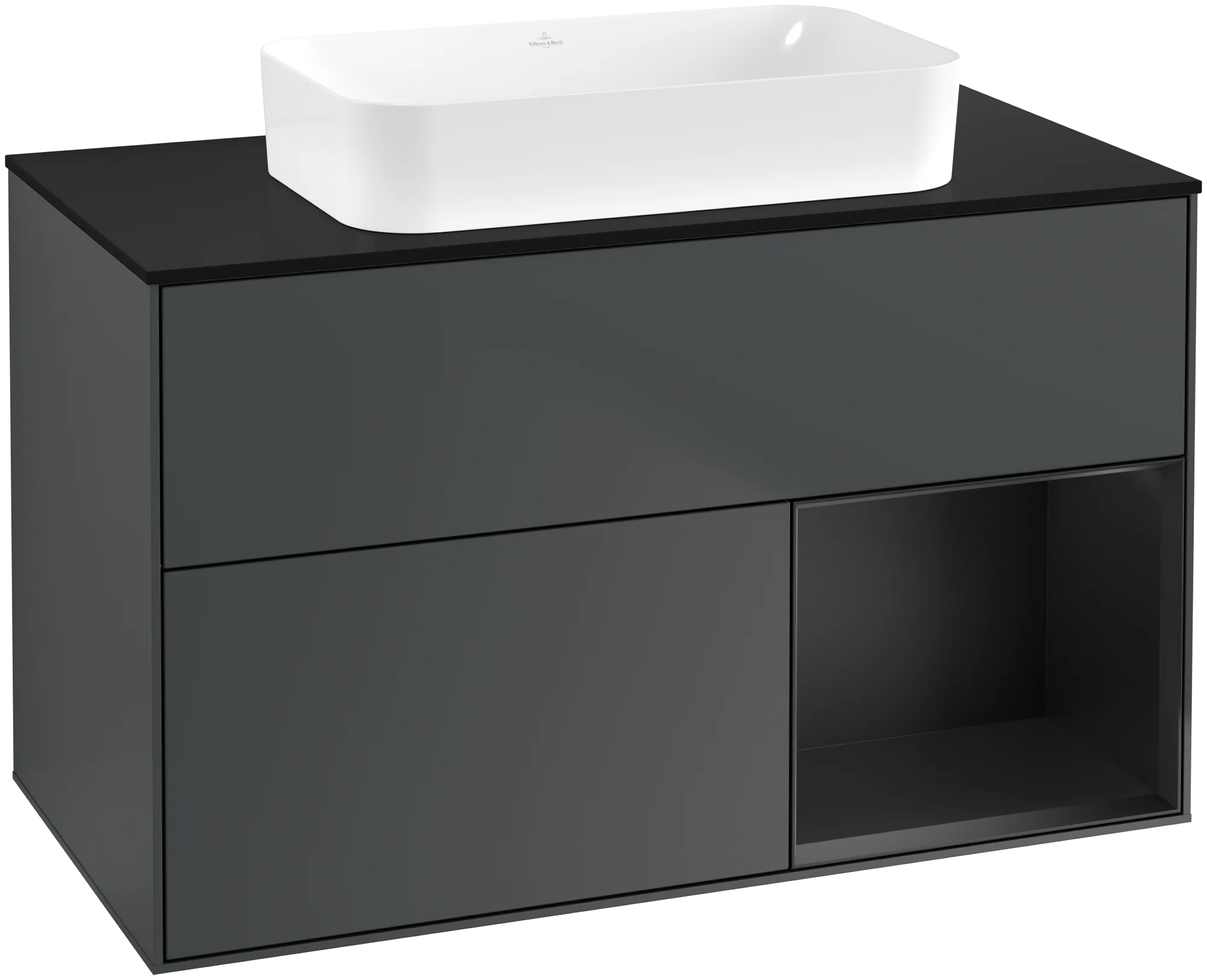 Bild von VILLEROY BOCH Finion Waschbeckenunterschrank, mit Beleuchtung, 2 Auszüge, 1000 x 603 x 501 mm, Midnight Blue Matt Lacquer / Black Matt Lacquer / Glass Black Matt #G662PDHG