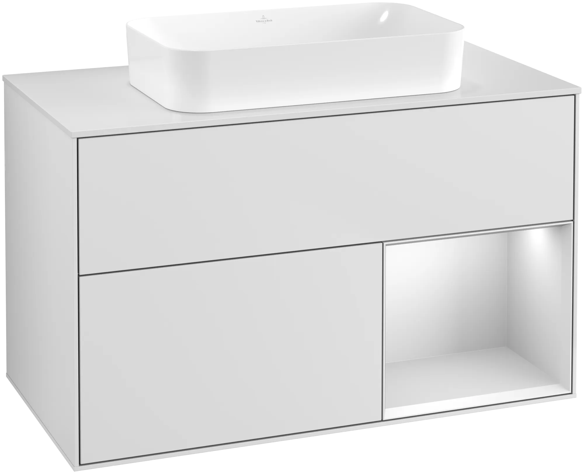 Bild von VILLEROY BOCH Finion Waschbeckenunterschrank, mit Beleuchtung, 2 Auszüge, 1000 x 603 x 501 mm, White Matt Lacquer / White Matt Lacquer / Glass White Matt #G661MTMT