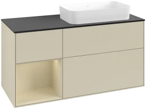 Bild von VILLEROY BOCH Finion Waschbeckenunterschrank, mit Beleuchtung, 3 Auszüge, 1200 x 603 x 501 mm, Silk Grey Matt Lacquer / Silk Grey Matt Lacquer / Glass Black Matt #G682HJHJ