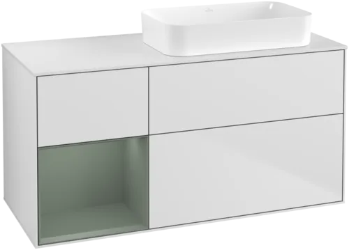 Bild von VILLEROY BOCH Finion Waschbeckenunterschrank, mit Beleuchtung, 3 Auszüge, 1200 x 603 x 501 mm, White Matt Lacquer / Olive Matt Lacquer / Glass White Matt #G681GMMT