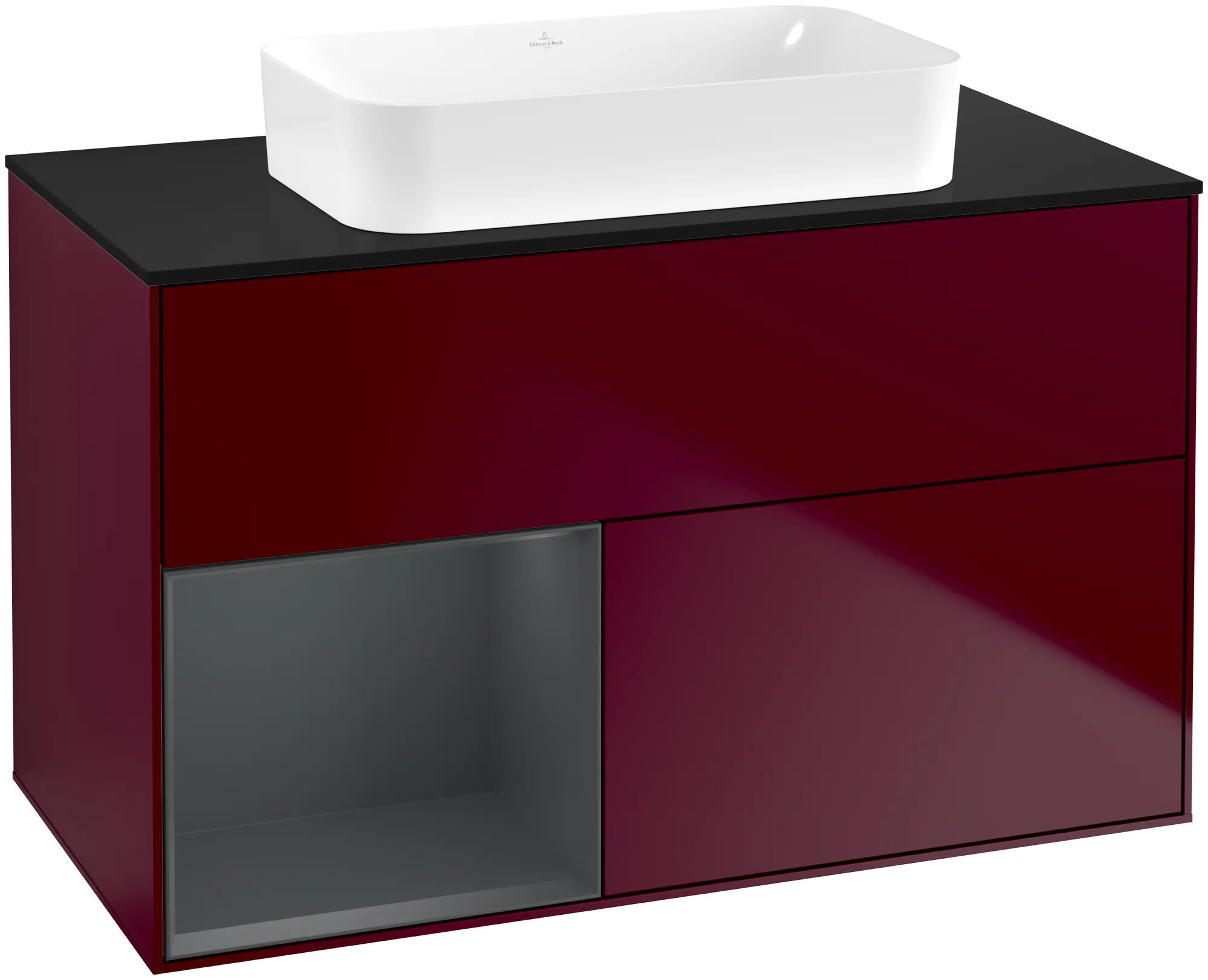 Bild von VILLEROY BOCH Finion Waschbeckenunterschrank, mit Beleuchtung, 2 Auszüge, 1000 x 603 x 501 mm, Peony Matt Lacquer / Midnight Blue Matt Lacquer / Glass Black Matt #G652HGHB