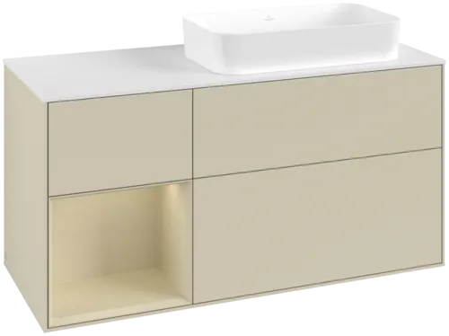 Bild von VILLEROY BOCH Finion Waschbeckenunterschrank, mit Beleuchtung, 3 Auszüge, 1200 x 603 x 501 mm, Silk Grey Matt Lacquer / Silk Grey Matt Lacquer / Glass White Matt #G681HJHJ