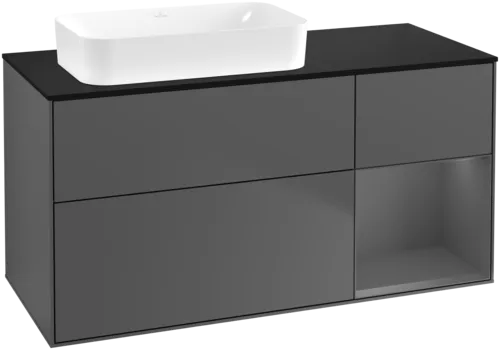Bild von VILLEROY BOCH Finion Waschbeckenunterschrank, mit Beleuchtung, 3 Auszüge, 1200 x 603 x 501 mm, Anthracite Matt Lacquer / Anthracite Matt Lacquer / Glass Black Matt #G692GKGK