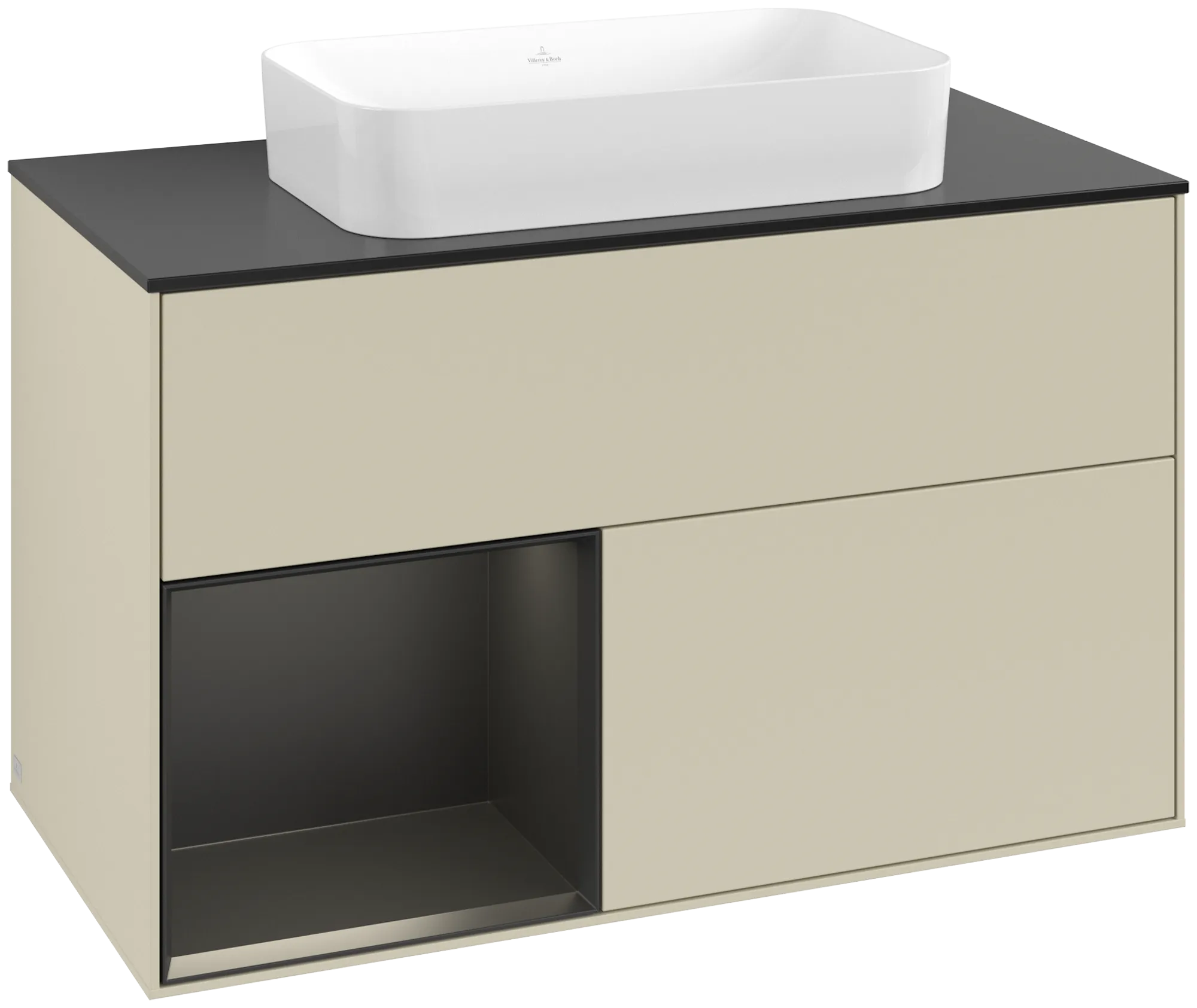 Picture of VILLEROY BOCH Finion Vanity unit, with lighting, 2 pull-out compartments, 1000 x 603 x 501 mm, Silk Grey Matt Lacquer / Black Matt Lacquer / Glass Black Matt #G652PDHJ