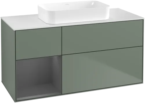 Bild von VILLEROY BOCH Finion Waschbeckenunterschrank, mit Beleuchtung, 3 Auszüge, 1200 x 603 x 501 mm, Olive Matt Lacquer / Anthracite Matt Lacquer / Glass White Matt #G701GKGM
