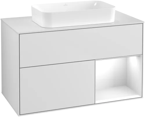 Bild von VILLEROY BOCH Finion Waschbeckenunterschrank, mit Beleuchtung, 2 Auszüge, 1000 x 603 x 501 mm, White Matt Lacquer / Glossy White Lacquer / Glass White Matt #G661GFMT