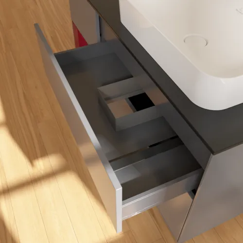 Bild von VILLEROY BOCH Finion Waschbeckenunterschrank, mit Beleuchtung, 3 Auszüge, 1200 x 603 x 501 mm, Anthracite Matt Lacquer / Peony Matt Lacquer / Glass Black Matt #G682HBGK