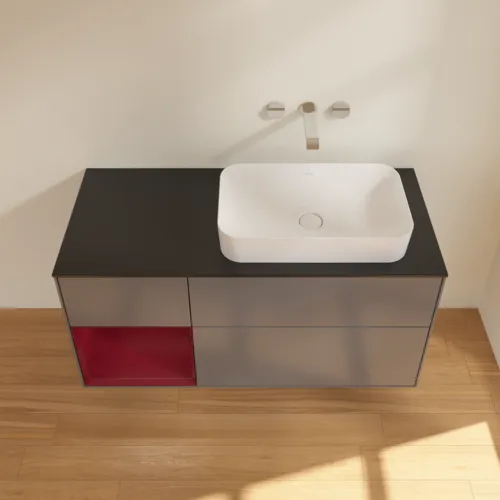 Bild von VILLEROY BOCH Finion Waschbeckenunterschrank, mit Beleuchtung, 3 Auszüge, 1200 x 603 x 501 mm, Anthracite Matt Lacquer / Peony Matt Lacquer / Glass Black Matt #G682HBGK