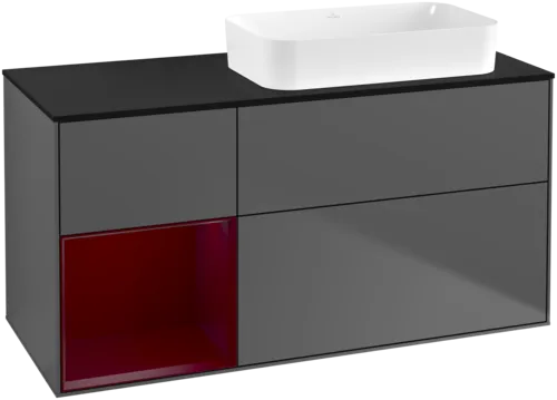 Bild von VILLEROY BOCH Finion Waschbeckenunterschrank, mit Beleuchtung, 3 Auszüge, 1200 x 603 x 501 mm, Anthracite Matt Lacquer / Peony Matt Lacquer / Glass Black Matt #G682HBGK