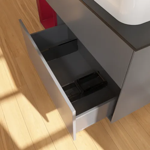 Bild von VILLEROY BOCH Finion Waschbeckenunterschrank, mit Beleuchtung, 3 Auszüge, 1200 x 603 x 501 mm, Anthracite Matt Lacquer / Peony Matt Lacquer / Glass Black Matt #G682HBGK