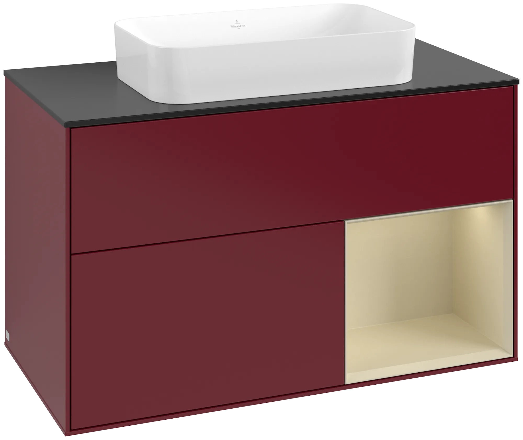 Bild von VILLEROY BOCH Finion Waschbeckenunterschrank, mit Beleuchtung, 2 Auszüge, 1000 x 603 x 501 mm, Peony Matt Lacquer / Silk Grey Matt Lacquer / Glass Black Matt #G662HJHB