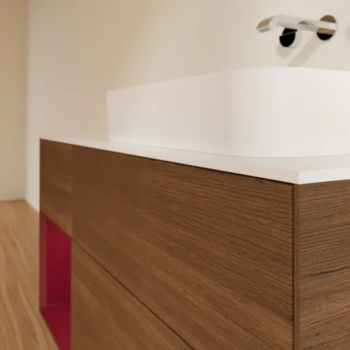 Obrázek VILLEROY BOCH Finion Vanity unit, with lighting, 3 pull-out compartments, 1200 x 603 x 501 mm, Walnut Veneer / Peony Matt Lacquer / Glass White Matt #G681HBGN