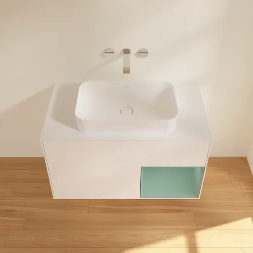 Bild von VILLEROY BOCH Finion Waschbeckenunterschrank, mit Beleuchtung, 2 Auszüge, 1000 x 603 x 501 mm, White Matt Lacquer / Olive Matt Lacquer / Glass White Matt #G661GMMT
