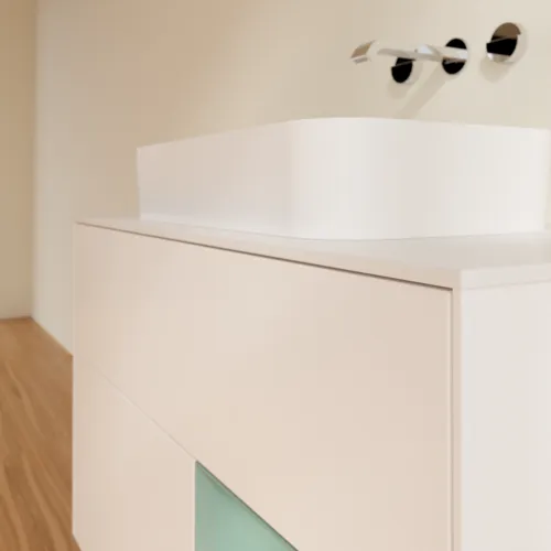 Bild von VILLEROY BOCH Finion Waschbeckenunterschrank, mit Beleuchtung, 2 Auszüge, 1000 x 603 x 501 mm, White Matt Lacquer / Olive Matt Lacquer / Glass White Matt #G661GMMT