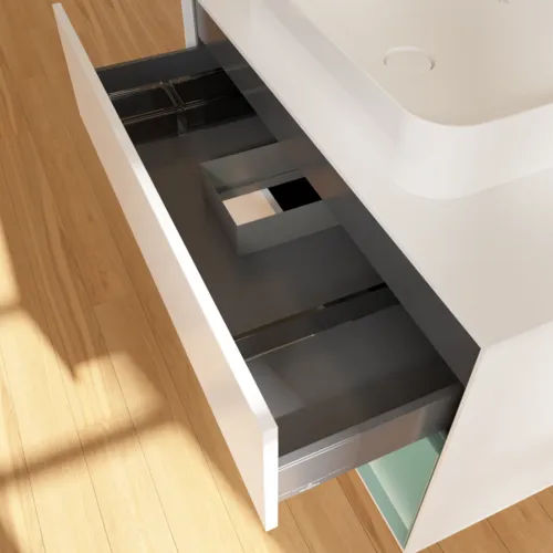 Bild von VILLEROY BOCH Finion Waschbeckenunterschrank, mit Beleuchtung, 2 Auszüge, 1000 x 603 x 501 mm, White Matt Lacquer / Olive Matt Lacquer / Glass White Matt #G661GMMT