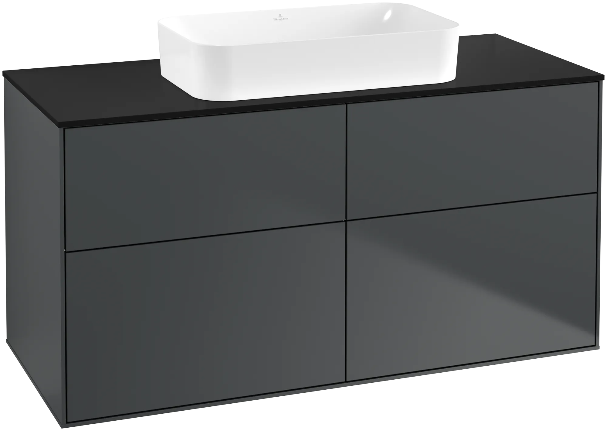 Bild von VILLEROY BOCH Finion Waschbeckenunterschrank, mit Beleuchtung, 4 Auszüge, 1200 x 603 x 501 mm, Midnight Blue Matt Lacquer / Glass Black Matt #G67200HG