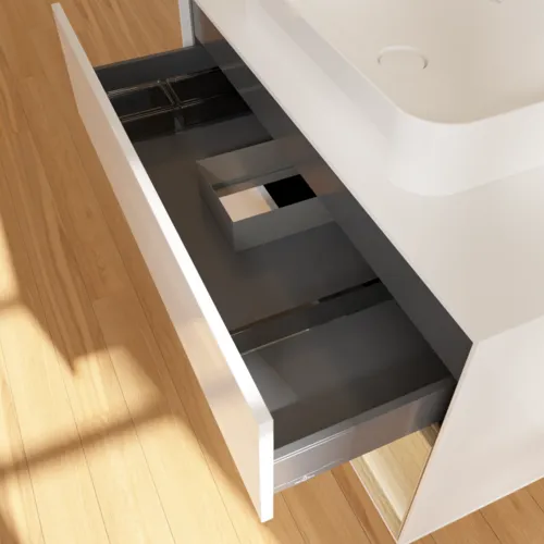 Picture of VILLEROY BOCH Finion Vanity unit, with lighting, 2 pull-out compartments, 1000 x 603 x 501 mm, Glossy White Lacquer / Oak Veneer / Glass White Matt #G661PCGF