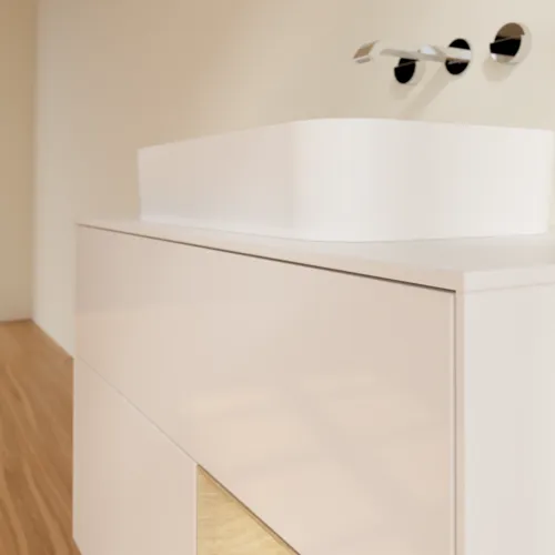 Picture of VILLEROY BOCH Finion Vanity unit, with lighting, 2 pull-out compartments, 1000 x 603 x 501 mm, Glossy White Lacquer / Oak Veneer / Glass White Matt #G661PCGF
