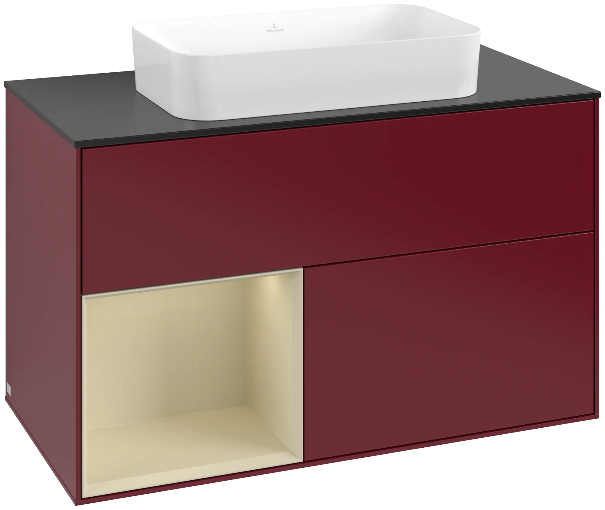 Bild von VILLEROY BOCH Finion Waschbeckenunterschrank, mit Beleuchtung, 2 Auszüge, 1000 x 603 x 501 mm, Peony Matt Lacquer / Silk Grey Matt Lacquer / Glass Black Matt #G652HJHB