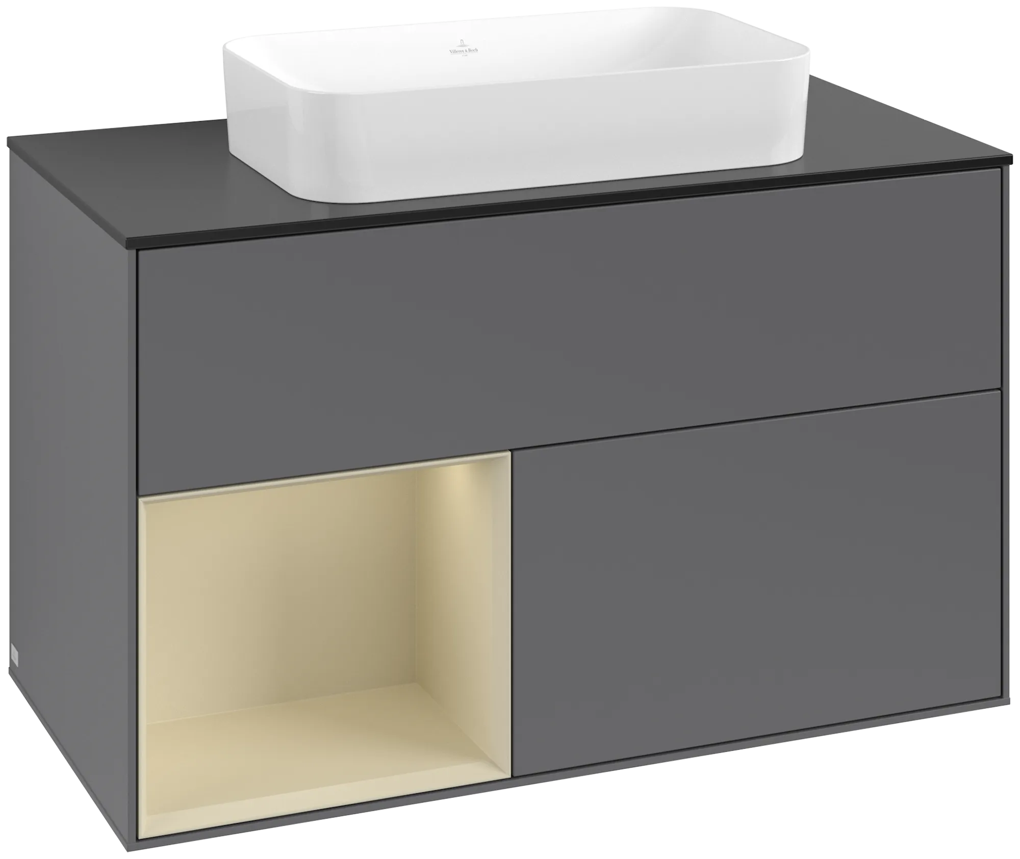 Bild von VILLEROY BOCH Finion Waschbeckenunterschrank, mit Beleuchtung, 2 Auszüge, 1000 x 603 x 501 mm, Anthracite Matt Lacquer / Silk Grey Matt Lacquer / Glass Black Matt #G652HJGK