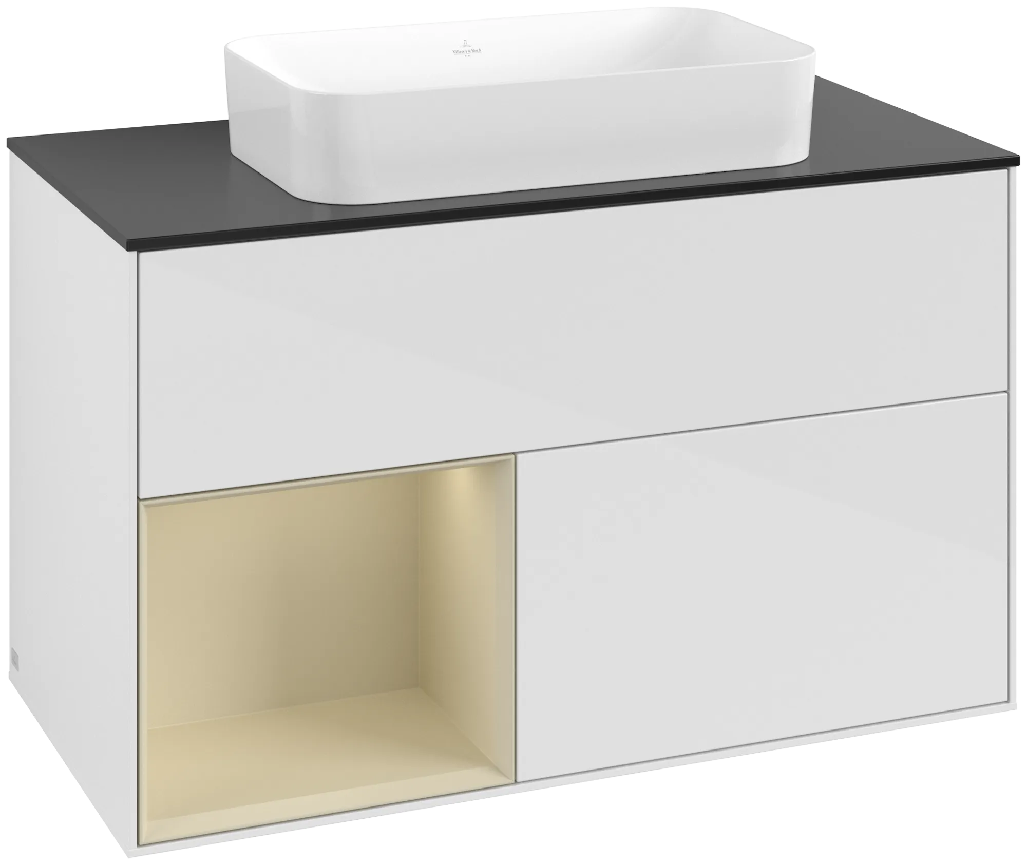 Bild von VILLEROY BOCH Finion Waschbeckenunterschrank, mit Beleuchtung, 2 Auszüge, 1000 x 603 x 501 mm, Glossy White Lacquer / Silk Grey Matt Lacquer / Glass Black Matt #G652HJGF