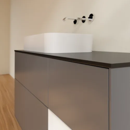 Bild von VILLEROY BOCH Finion Waschbeckenunterschrank, mit Beleuchtung, 3 Auszüge, 1200 x 603 x 501 mm, Anthracite Matt Lacquer / Glossy White Lacquer / Glass Black Matt #G692GFGK