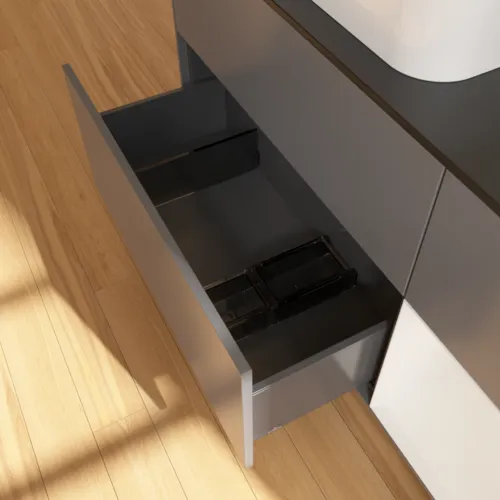 Bild von VILLEROY BOCH Finion Waschbeckenunterschrank, mit Beleuchtung, 3 Auszüge, 1200 x 603 x 501 mm, Anthracite Matt Lacquer / Glossy White Lacquer / Glass Black Matt #G692GFGK