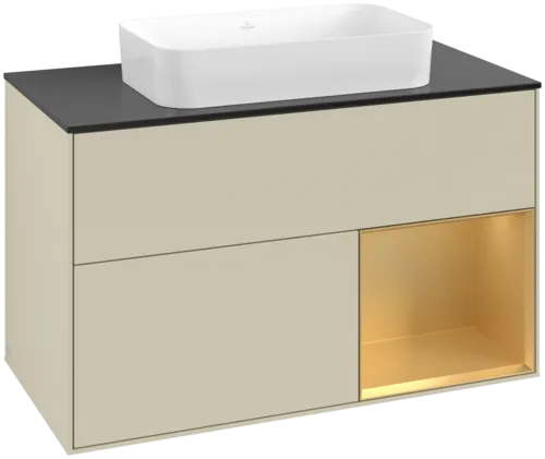Bild von VILLEROY BOCH Finion Waschbeckenunterschrank, mit Beleuchtung, 2 Auszüge, 1000 x 603 x 501 mm, Silk Grey Matt Lacquer / Gold Matt Lacquer / Glass Black Matt #G662HFHJ