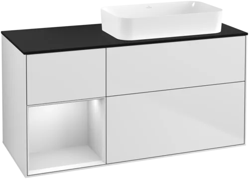 Bild von VILLEROY BOCH Finion Waschbeckenunterschrank, mit Beleuchtung, 3 Auszüge, 1200 x 603 x 501 mm, White Matt Lacquer / White Matt Lacquer / Glass Black Matt #G682MTMT
