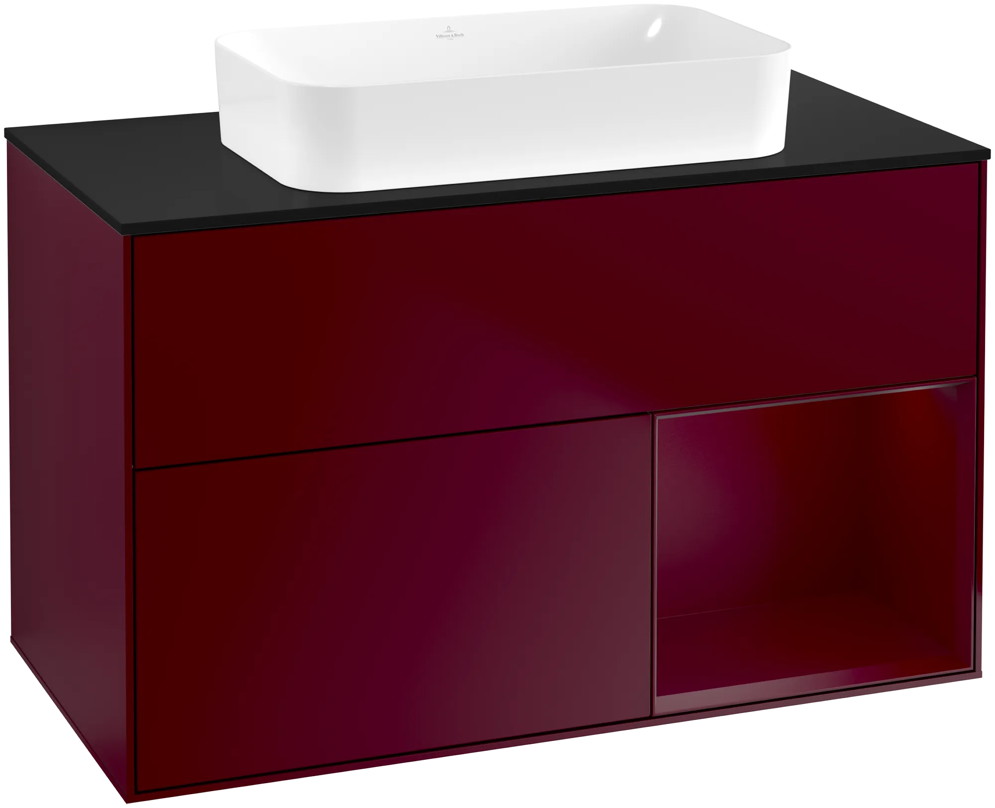 Bild von VILLEROY BOCH Finion Waschbeckenunterschrank, mit Beleuchtung, 2 Auszüge, 1000 x 603 x 501 mm, Peony Matt Lacquer / Peony Matt Lacquer / Glass Black Matt #G662HBHB
