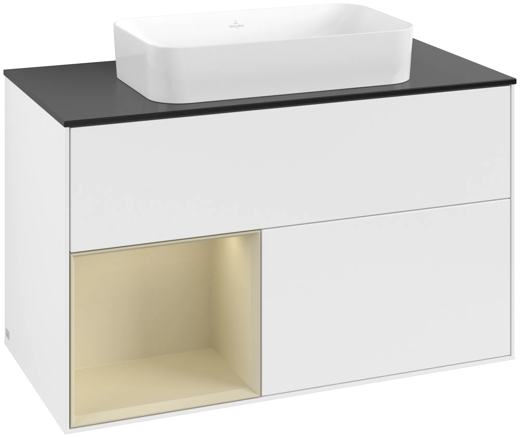 Bild von VILLEROY BOCH Finion Waschbeckenunterschrank, mit Beleuchtung, 2 Auszüge, 1000 x 603 x 501 mm, White Matt Lacquer / Silk Grey Matt Lacquer / Glass Black Matt #G652HJMT