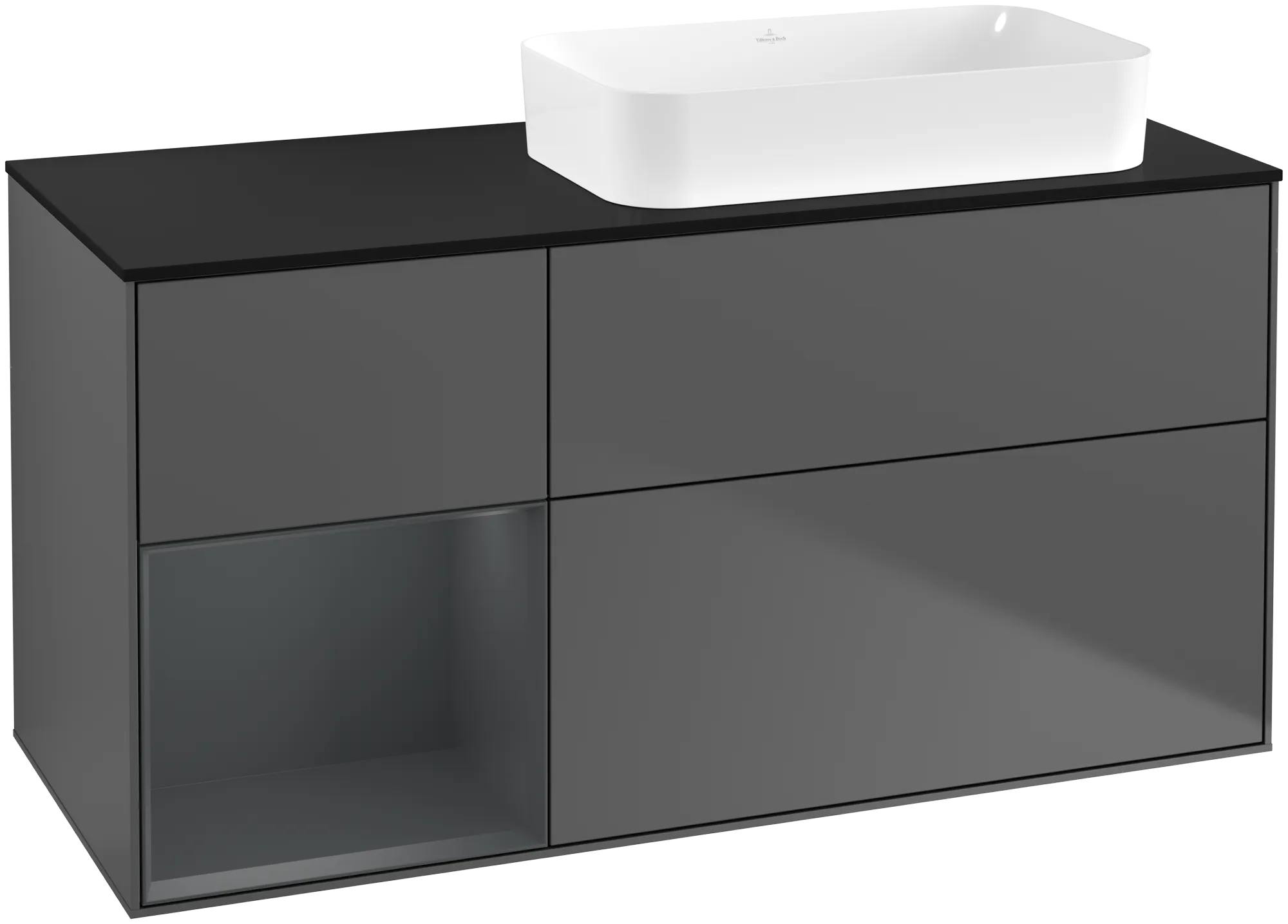 Bild von VILLEROY BOCH Finion Waschbeckenunterschrank, mit Beleuchtung, 3 Auszüge, 1200 x 603 x 501 mm, Anthracite Matt Lacquer / Midnight Blue Matt Lacquer / Glass Black Matt #G682HGGK